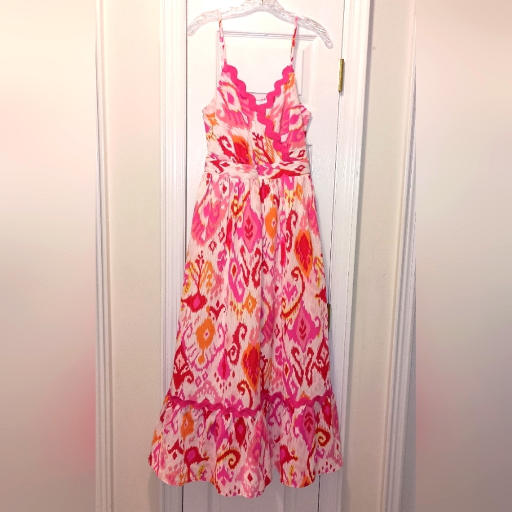 Joy Joy Tiered Ric Rac Pink red Maxi Dress medium